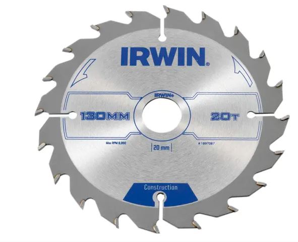 Irwin Construction Circular Saw Blade 130 x 20mm x 20T ATB